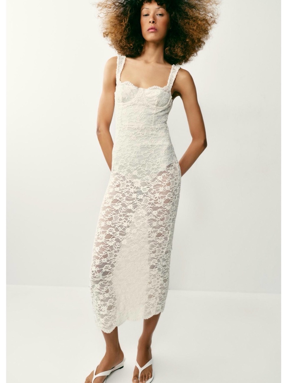 Zara Ivory Lace Maxi Slip Dress